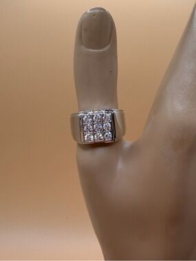 Sterling Silver Cubic Zirconia Square Cluster Ring - Silver